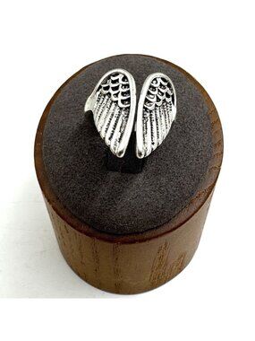 Solid Sterling Silver 925 Textured Angel Wings 3.5mm Band Ring Size 6.75